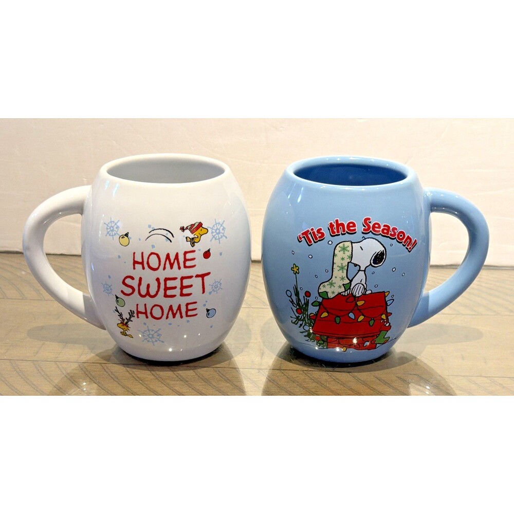 Peanuts Christmas Coffee Mug Cup set Charlie Brown Snoopy Woodstock